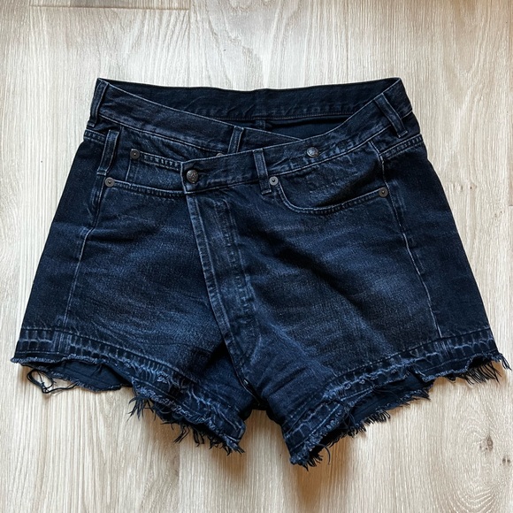 R13 Black Jean Shorts High-Waisted Frayed Hem Jake Black Crossover - Picture 1 of 3